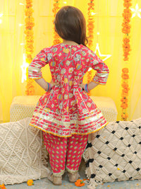 Thumbnail for NOZ2TOZ Kids Pure Cotton 3/4th Sleeve Anarkali Kurta with Dhoti - Red - Distacart