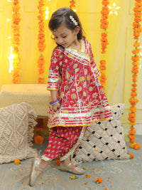 Thumbnail for NOZ2TOZ Kids Pure Cotton 3/4th Sleeve Anarkali Kurta with Dhoti - Red - Distacart