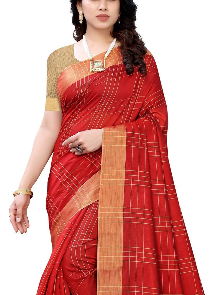 Vamika Red Cotton Silk Weaving Saree (Anaya Red)