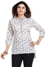 Thumbnail for Snehal Creations Vibrant Vigour White Cotton Printed Short Tunic - Distacart