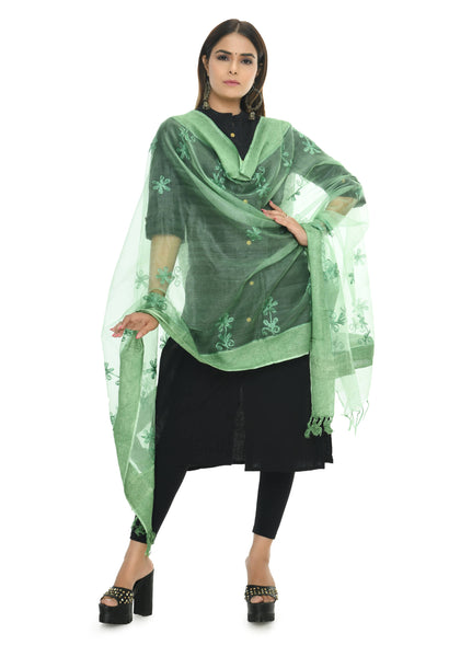 Mominos Fashion Moeza Orgenza Pista Green Chikan Work Dupatta - Distacart