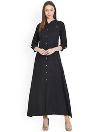 Thumbnail for NOZ2TOZ Black 3/4 Sleeve Cotton A-Line Kurta - Distacart