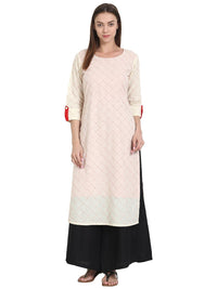 Thumbnail for NOZ2TOZ White 3/4th Sleeve Cotton Kurta - Distacart
