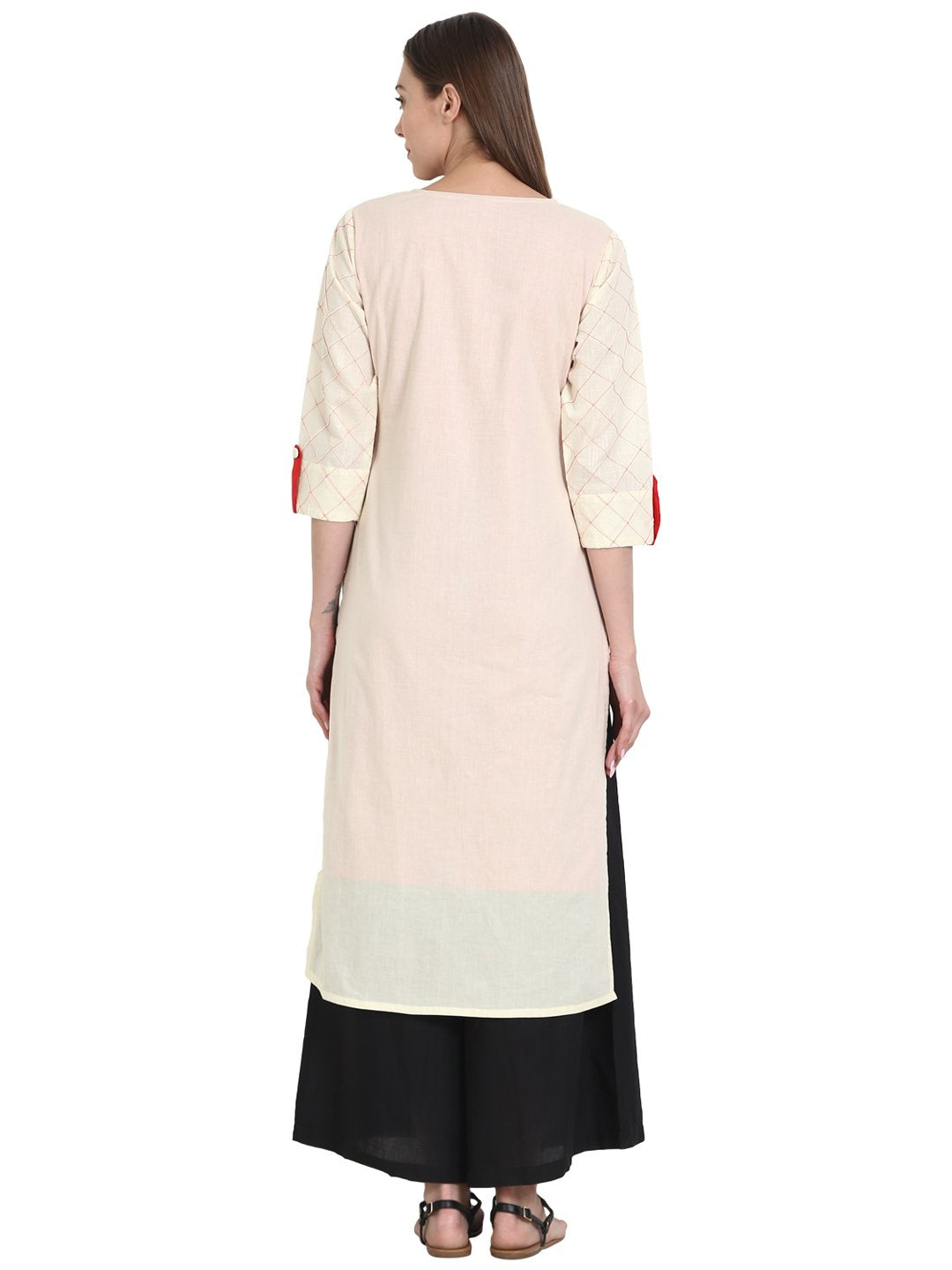 NOZ2TOZ White 3/4th Sleeve Cotton Kurta - Distacart