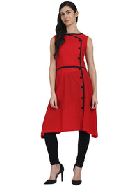 Thumbnail for NOZ2TOZ Red Sleevless Cotton A-Line Kurta - Distacart