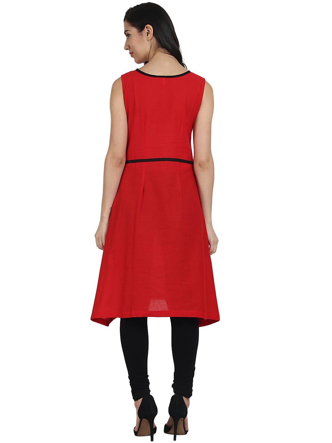 NOZ2TOZ Red Sleevless Cotton A-Line Kurta - Distacart