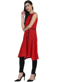 Thumbnail for NOZ2TOZ Red Sleevless Cotton A-Line Kurta - Distacart