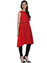 Thumbnail for NOZ2TOZ Red Sleevless Cotton A-Line Kurta - Distacart