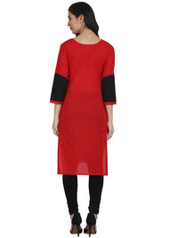 Thumbnail for NOZ2TOZ Red 3/4th Sleeve Cotton Straight Kurta - Distacart