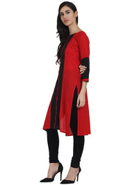 Thumbnail for NOZ2TOZ Red 3/4th Sleeve Cotton Straight Kurta - Distacart