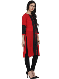 Thumbnail for NOZ2TOZ Red 3/4th Sleeve Cotton Straight Kurta - Distacart