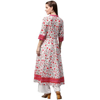 Thumbnail for NOZ2TOZ White & Red Printed 3/4th Sleeve Cotton Anarkali Kurta - Distacart