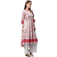 Thumbnail for NOZ2TOZ White & Red Printed 3/4th Sleeve Cotton Anarkali Kurta - Distacart