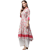 Thumbnail for NOZ2TOZ White & Red Printed 3/4th Sleeve Cotton Anarkali Kurta - Distacart
