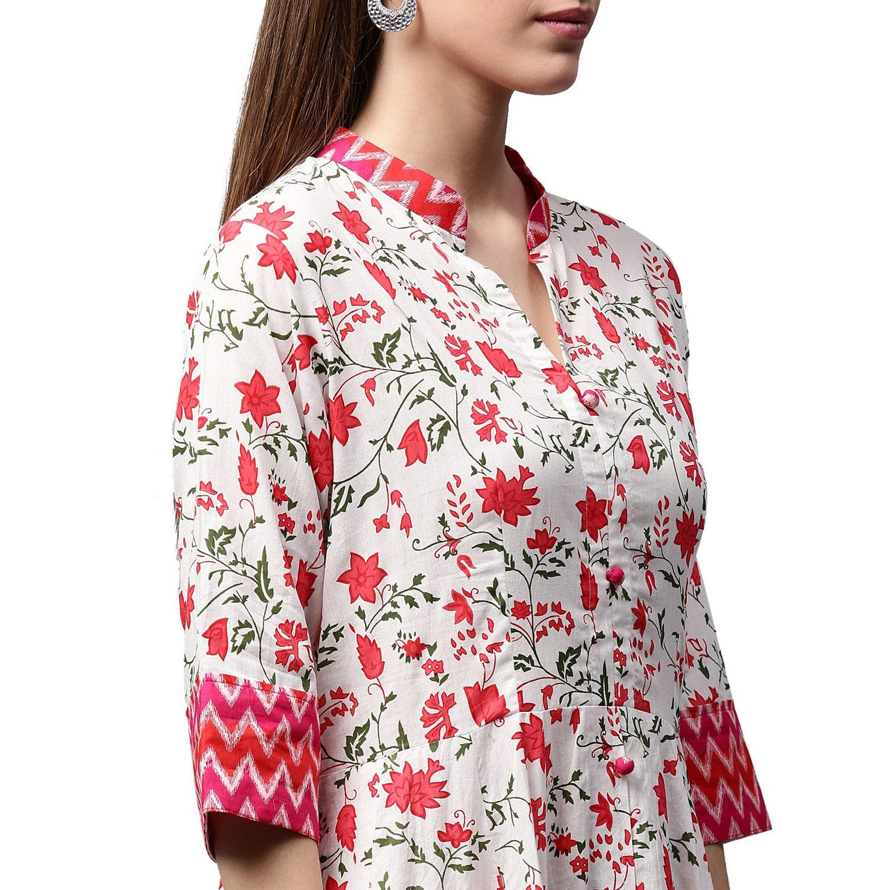NOZ2TOZ White & Red Printed 3/4th Sleeve Cotton Anarkali Kurta - Distacart