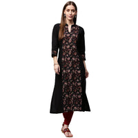 Thumbnail for NOZ2TOZ Black Printed 3/4th Sleeve Cotton A-Line Kurta - Distacart