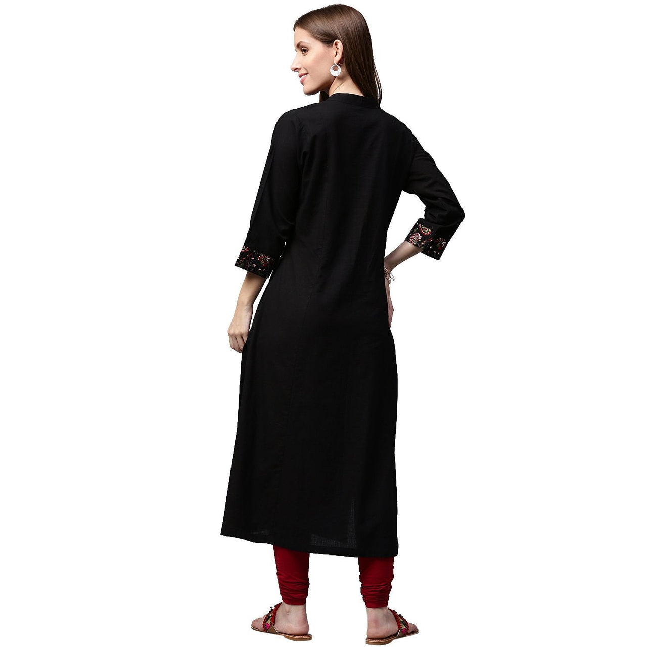 NOZ2TOZ Black Printed 3/4th Sleeve Cotton A-Line Kurta - Distacart