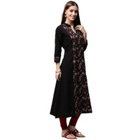 Thumbnail for NOZ2TOZ Black Printed 3/4th Sleeve Cotton A-Line Kurta - Distacart
