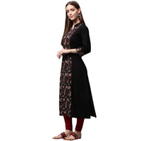 Thumbnail for NOZ2TOZ Black Printed 3/4th Sleeve Cotton A-Line Kurta - Distacart