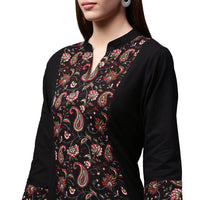 Thumbnail for NOZ2TOZ Black Printed 3/4th Sleeve Cotton A-Line Kurta - Distacart
