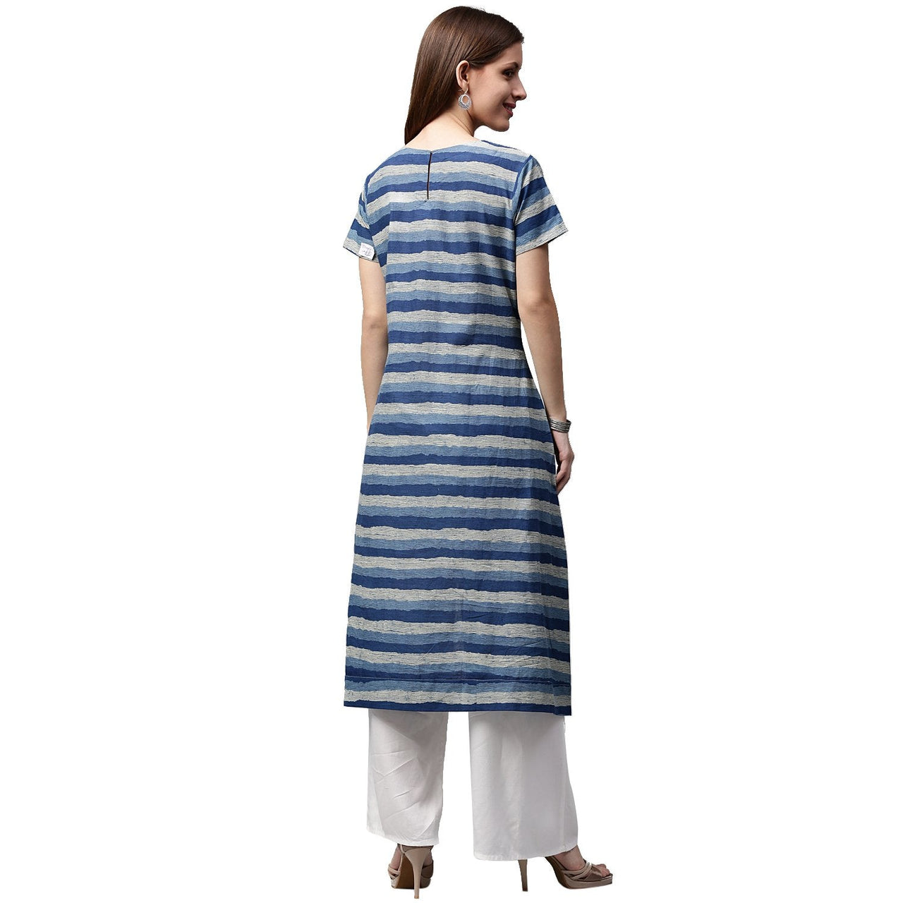 NOZ2TOZ Blue Printed Cap Sleeve Cotton Low-High Kurta - Distacart