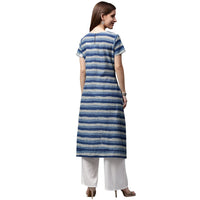 Thumbnail for NOZ2TOZ Blue Printed Cap Sleeve Cotton Low-High Kurta - Distacart