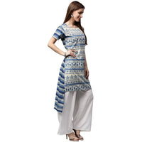 Thumbnail for NOZ2TOZ Blue Printed Cap Sleeve Cotton Low-High Kurta - Distacart