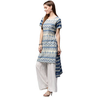 Thumbnail for NOZ2TOZ Blue Printed Cap Sleeve Cotton Low-High Kurta - Distacart