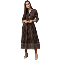 Thumbnail for NOZ2TOZ Olive Green Printed 3/4th Sleeve Cotton Anarkali Kurta - Distacart