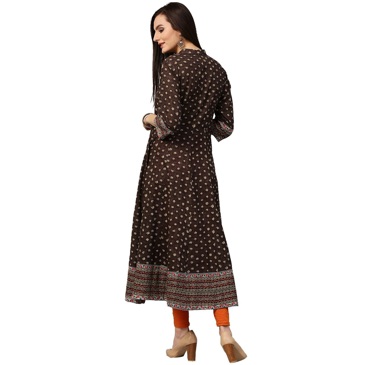 NOZ2TOZ Olive Green Printed 3/4th Sleeve Cotton Anarkali Kurta - Distacart