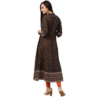 Thumbnail for NOZ2TOZ Olive Green Printed 3/4th Sleeve Cotton Anarkali Kurta - Distacart
