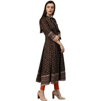 Thumbnail for NOZ2TOZ Olive Green Printed 3/4th Sleeve Cotton Anarkali Kurta - Distacart