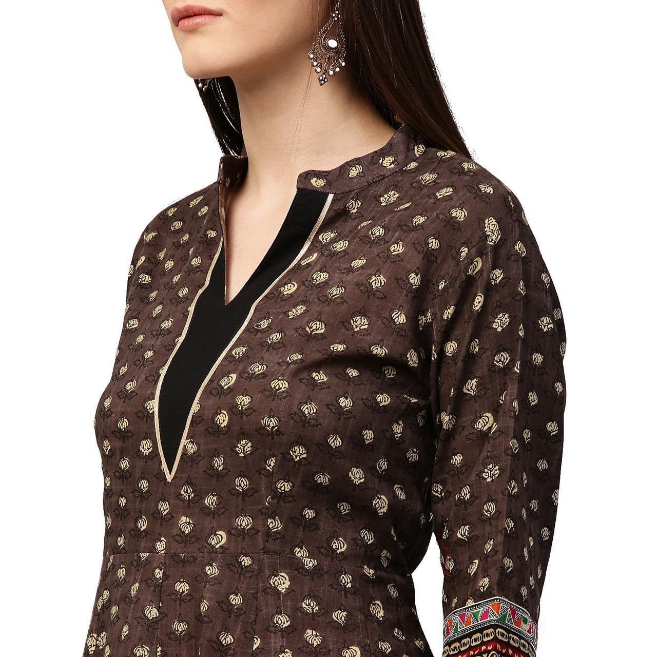 NOZ2TOZ Olive Green Printed 3/4th Sleeve Cotton Anarkali Kurta - Distacart