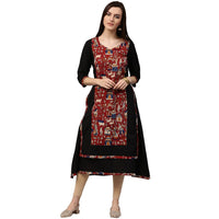 Thumbnail for NOZ2TOZ Black Printed 3/4th Sleeve Anarkali Kurta With Double Layer In Front - Distacart