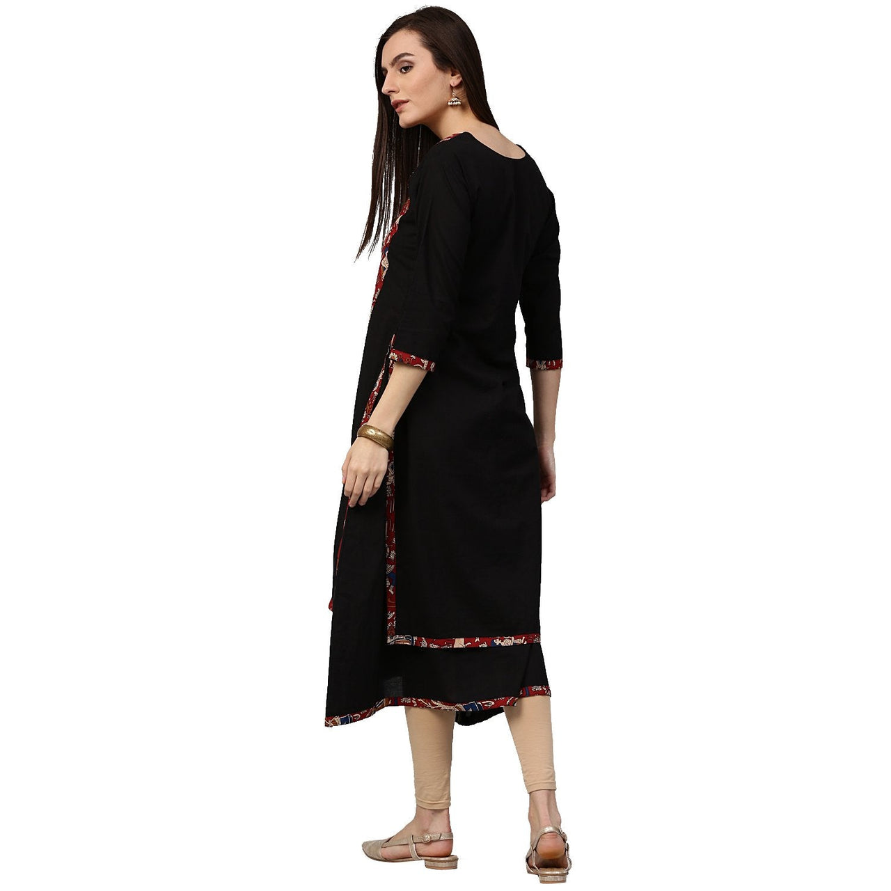 NOZ2TOZ Black Printed 3/4th Sleeve Anarkali Kurta With Double Layer In Front - Distacart