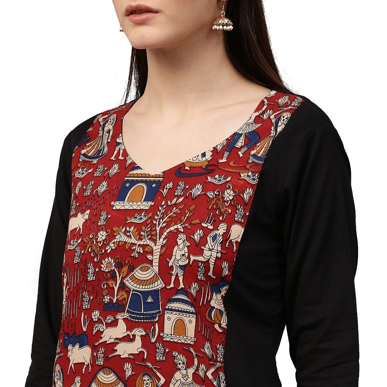 NOZ2TOZ Black Printed 3/4th Sleeve Anarkali Kurta With Double Layer In Front - Distacart