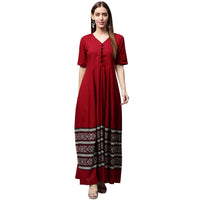 Thumbnail for NOZ2TOZ Maroon Printed Half Sleeve Cotton Anarkali Kurta - Distacart