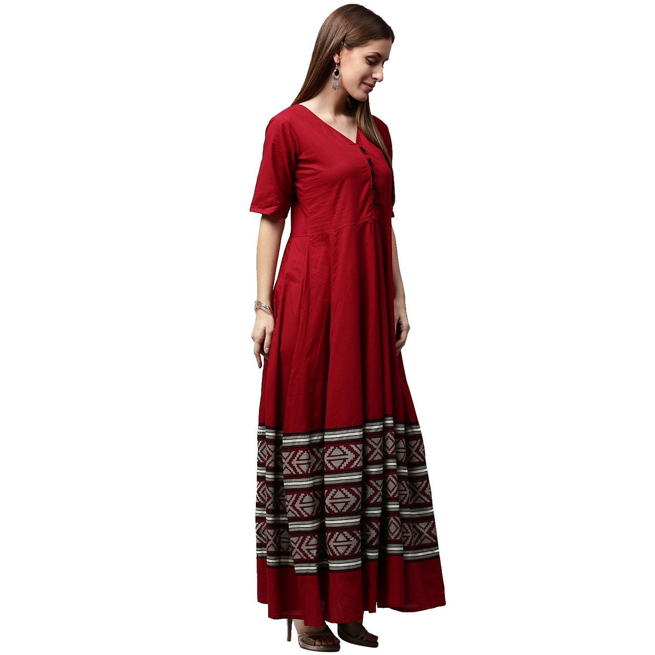 NOZ2TOZ Maroon Printed Half Sleeve Cotton Anarkali Kurta - Distacart