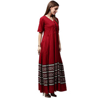 Thumbnail for NOZ2TOZ Maroon Printed Half Sleeve Cotton Anarkali Kurta - Distacart
