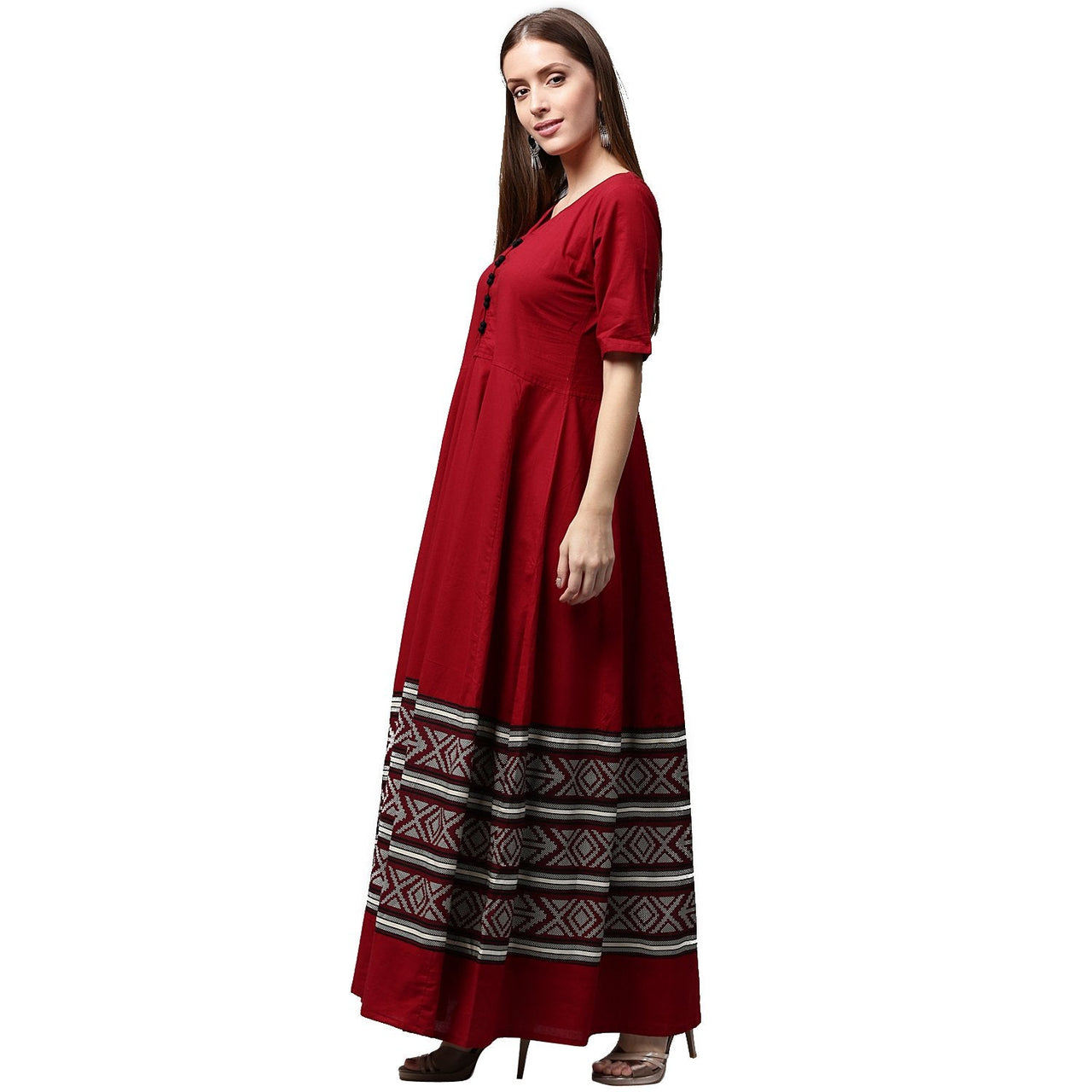 NOZ2TOZ Maroon Printed Half Sleeve Cotton Anarkali Kurta - Distacart