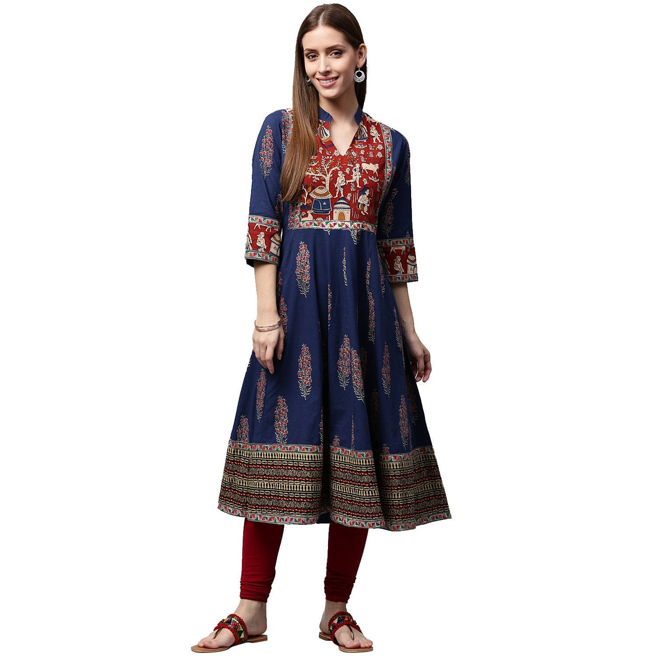 NOZ2TOZ Blue Printed 3/4th Sleeve Cotton Anarkali Kurta - Distacart