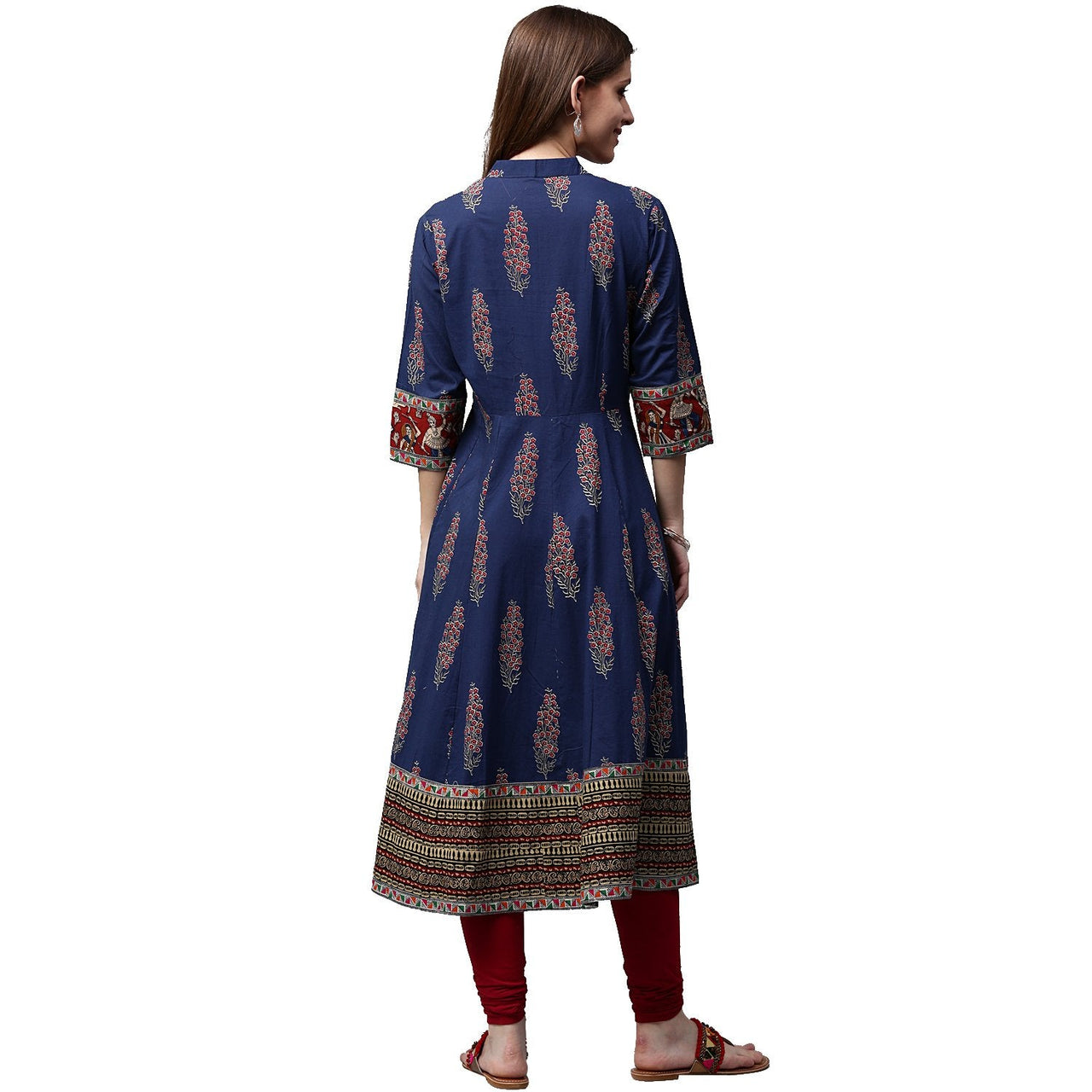 NOZ2TOZ Blue Printed 3/4th Sleeve Cotton Anarkali Kurta - Distacart