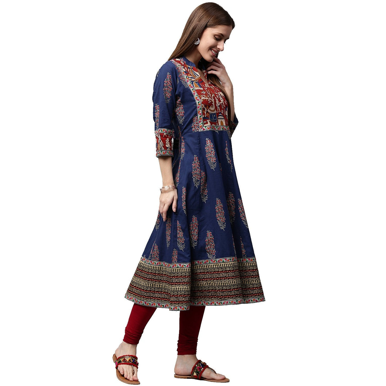 NOZ2TOZ Blue Printed 3/4th Sleeve Cotton Anarkali Kurta - Distacart