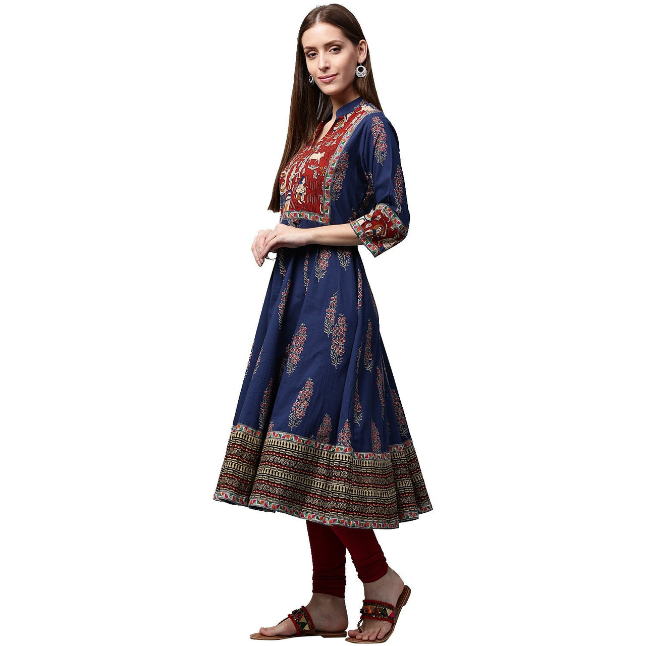 NOZ2TOZ Blue Printed 3/4th Sleeve Cotton Anarkali Kurta - Distacart