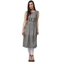 Thumbnail for NOZ2TOZ Black Printed Sleeveless Cotton A-Line Kurta - Distacart