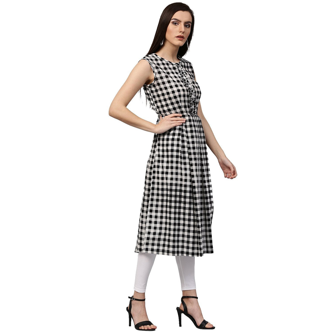 NOZ2TOZ Black Printed Sleeveless Cotton A-Line Kurta - Distacart