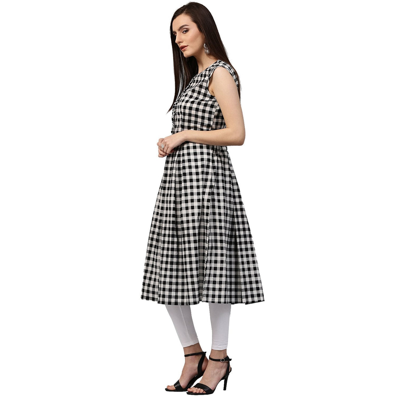 NOZ2TOZ Black Printed Sleeveless Cotton A-Line Kurta - Distacart