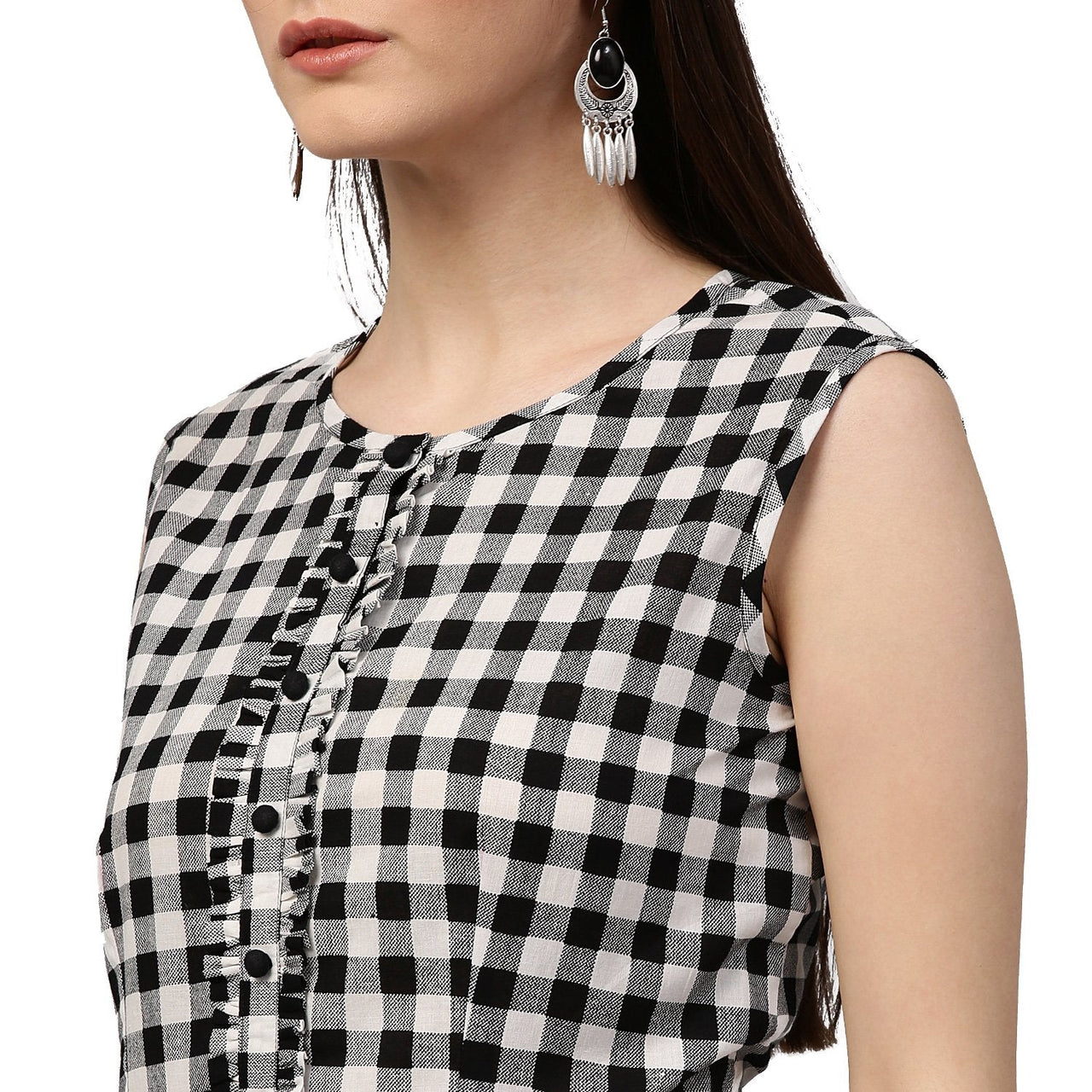 NOZ2TOZ Black Printed Sleeveless Cotton A-Line Kurta - Distacart