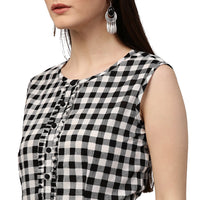 Thumbnail for NOZ2TOZ Black Printed Sleeveless Cotton A-Line Kurta - Distacart