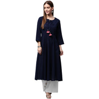 Thumbnail for NOZ2TOZ Navy Blue 3/4th Sleeve Cotton Slub Anarkali Kurta - Distacart